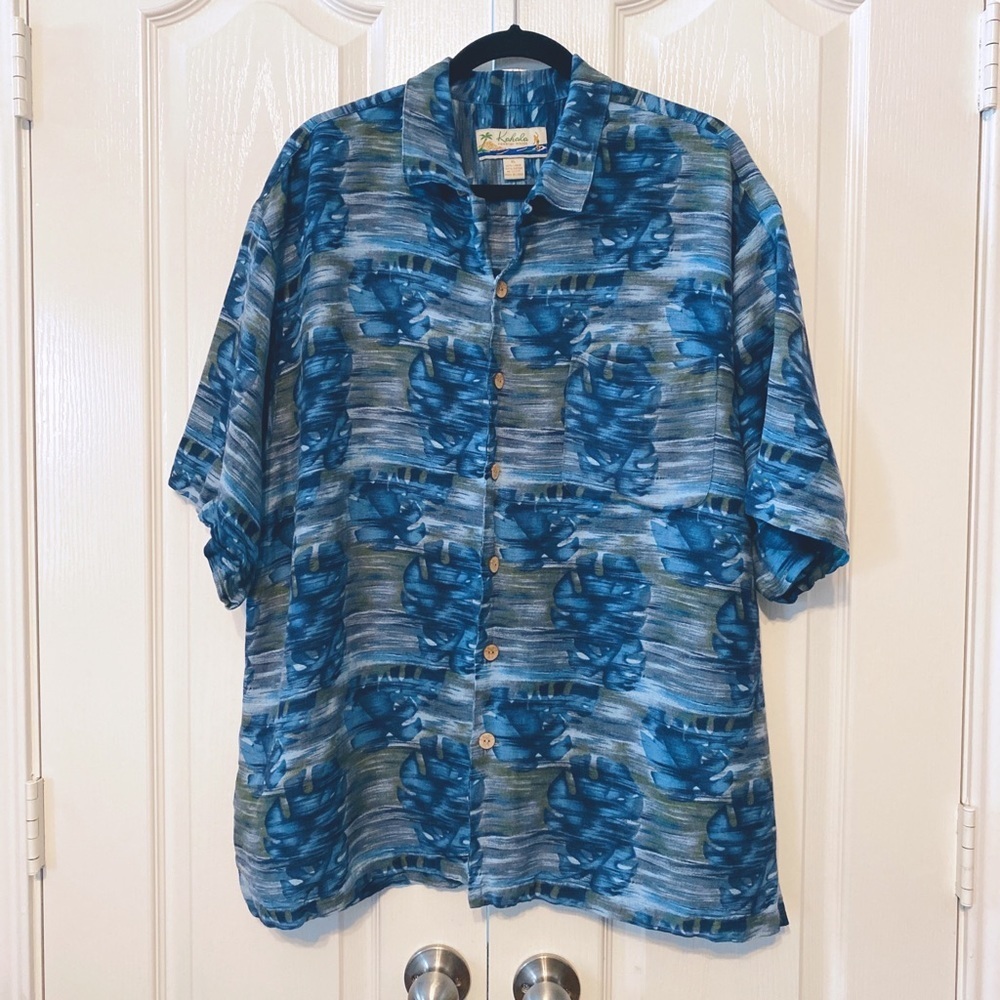 Kahala Hawaiian Island Buttons Down Blue Shirt Size XL